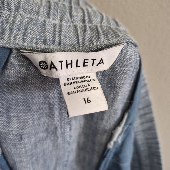 Athleta Retreat Linen High Rise Wide Leg Pants Chambray Blue Size 16 - Picture 7 of 9